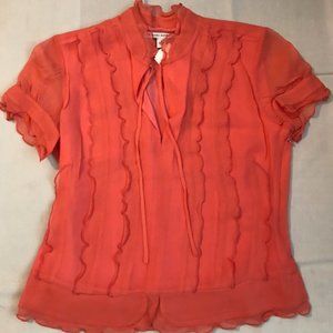 NWT BR Coral Silk Ruffle Blouse